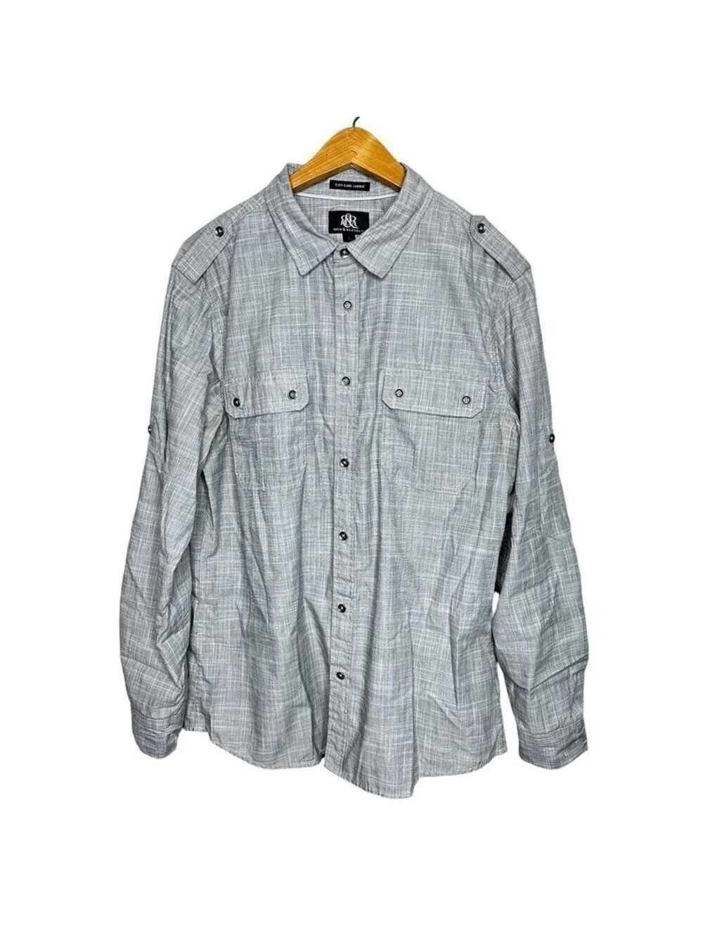 Rock & Republic Long Sleeve Button Front Easy Care Fabric Mens Shirt Size L